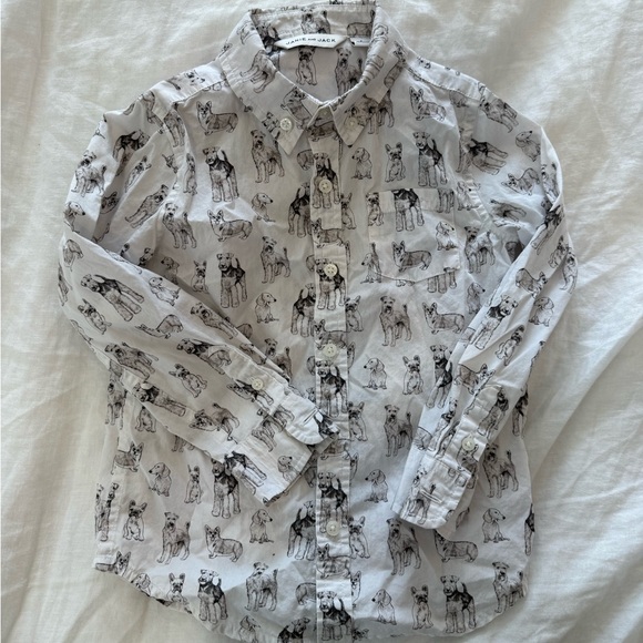 Boys size 4 Janie and Jack Dog Toile Poplin Button Down Shirt dog lover - Picture 2 of 7